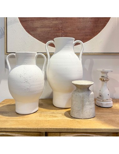 Jarrón de cerámica rústico blanco alto