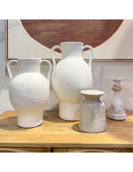 Jarrón de cerámica rústico blanco alto