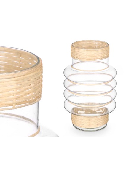 Jarrón aros vidrio ratan