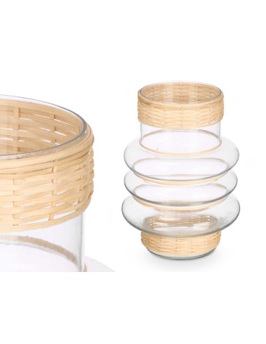 Jarrón aros vidrio ratan pequeño