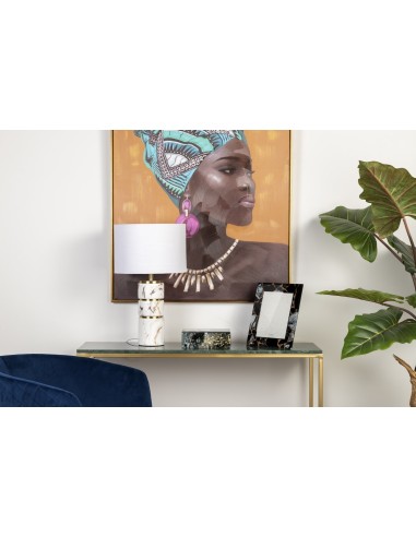 Lámpara de mesa pie marmolado dorado y blanco