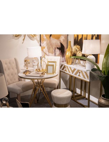 Lámpara de mesa pie marmolado dorado y blanco