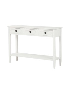Mueble recibidor blanco con 3 cajones y estante inferior