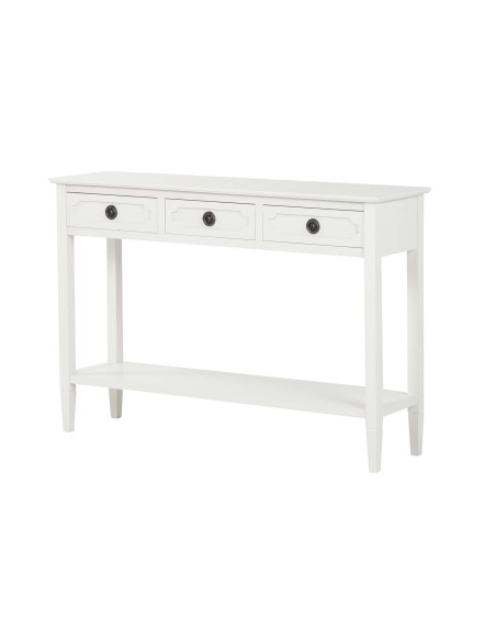 Mueble recibidor blanco con 3 cajones y estante inferior