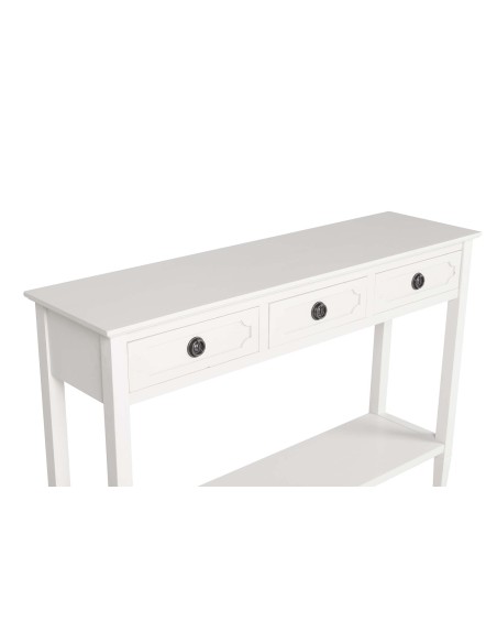 Mueble recibidor blanco con 3 cajones y estante inferior