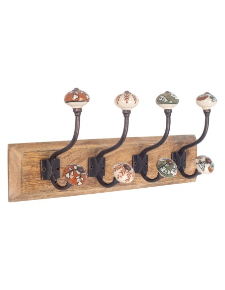 Perchero 4 ganchos madera y cerámica