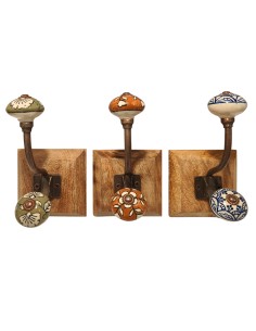 Percha 1 pomo madera y cerámica
