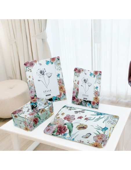 Portafotos cristal de flores