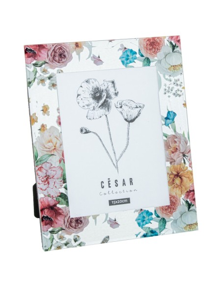 Portafotos cristal con flores grande