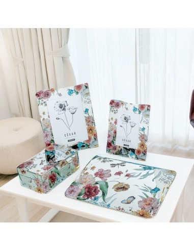 Portafotos cristal con flores grande