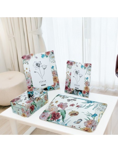 Portafotos cristal con flores grande