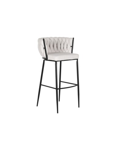 Taburete trenzado blanco metal