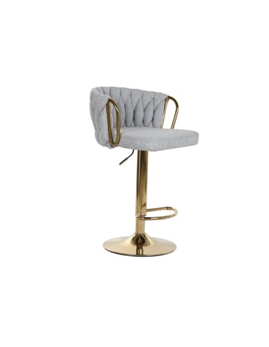 Taburete trenzado gris metal dorado