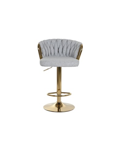 Taburete trenzado gris metal dorado
