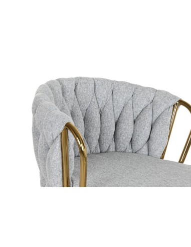 Taburete trenzado gris metal dorado