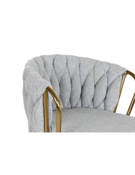 Taburete trenzado gris metal dorado