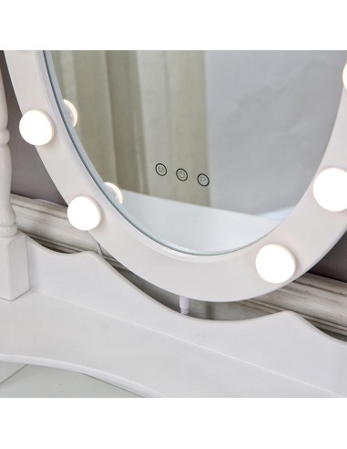 Tocador blanco con taburete y luces led