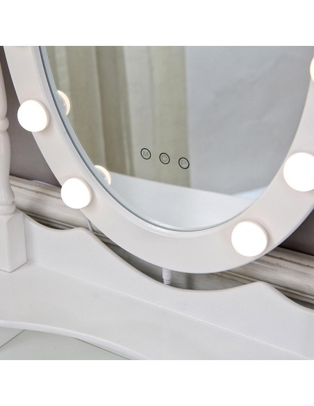 Tocador blanco con taburete y luces led