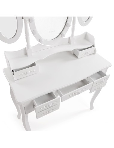 Tocador blanco con taburete y luces led