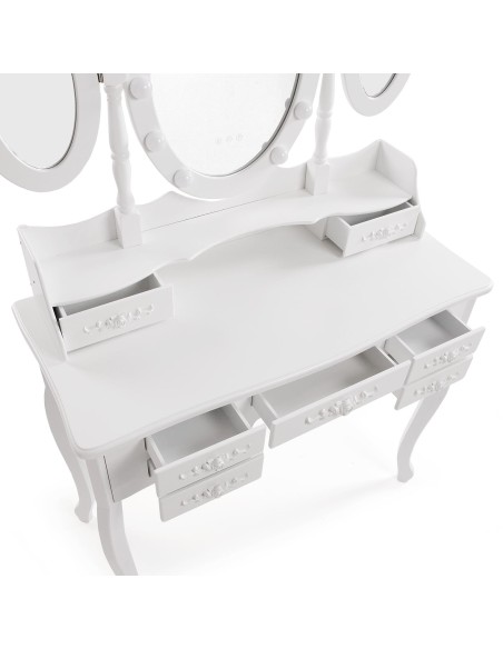 Tocador blanco con taburete y luces led