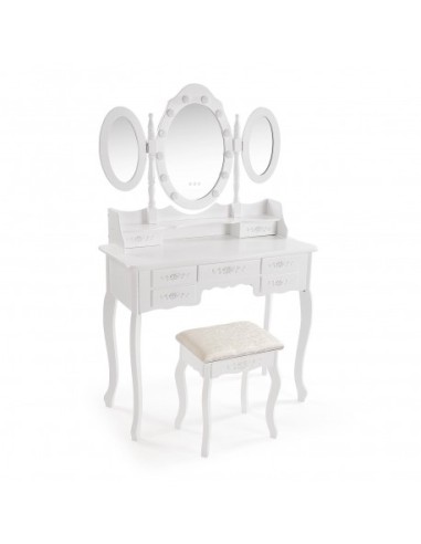 Tocador blanco con taburete y luces led