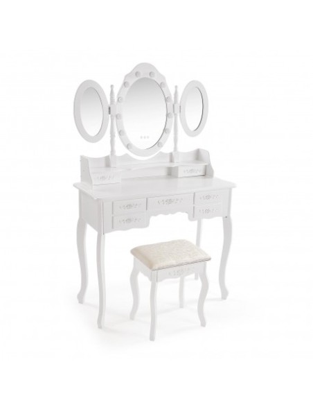 Tocador blanco con taburete y luces led