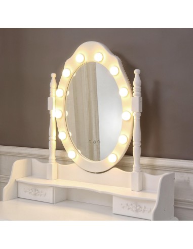 Tocador blanco con taburete y leds Charm