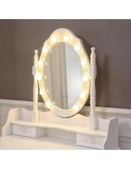 Tocador blanco con taburete y leds Charm