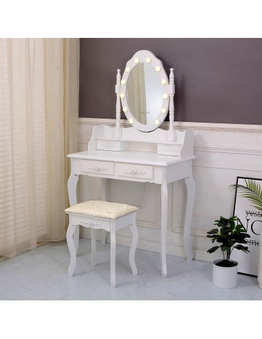 Tocador blanco con taburete y leds Charm