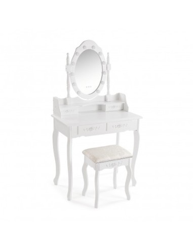 Tocador blanco con taburete y leds Charm