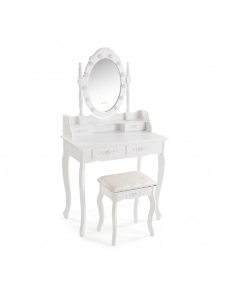 Tocador blanco con taburete y leds Charm Tocador blanco con taburete y leds Charm