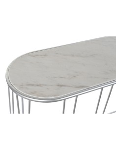 Consola de metal plateada c/base de mármol 2