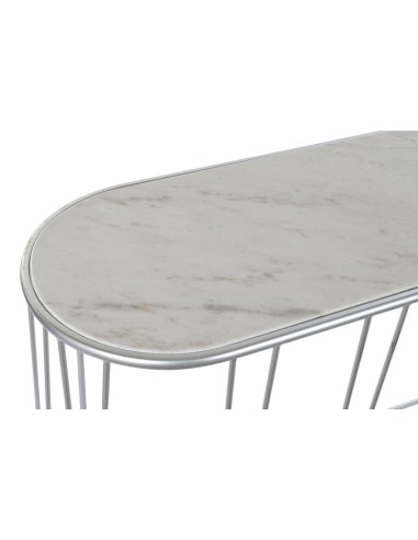 Consola de metal plateada c/base de mármol