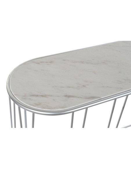 Consola de metal plateada c/base de mármol