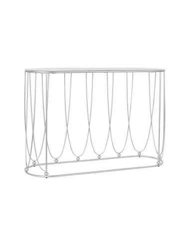 Consola de metal plateada c/base de mármol