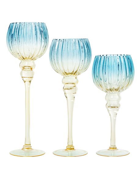 Juego 3 copas de cristal verde/azul