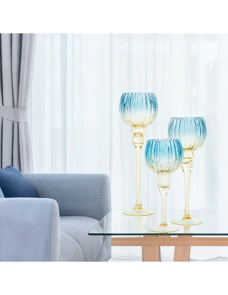 Juego 3 copas de cristal verde/azul