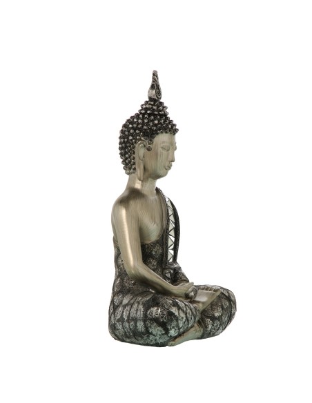 Figura buda resina en plata y negro