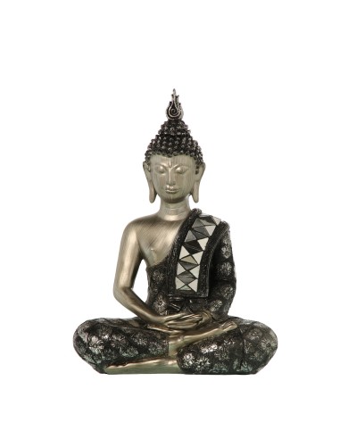 Figura buda resina en plata y negro