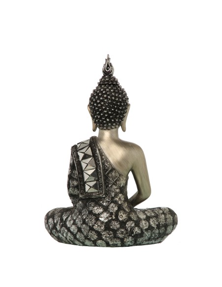 Figura buda resina en plata y negro