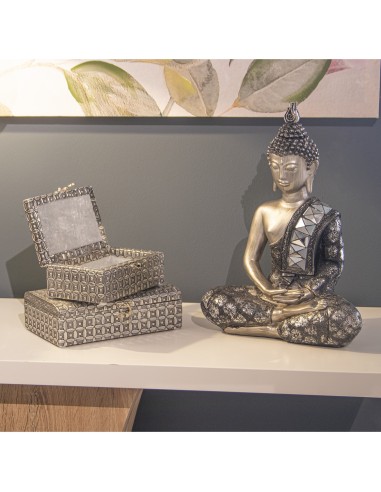 Figura buda resina en plata y negro