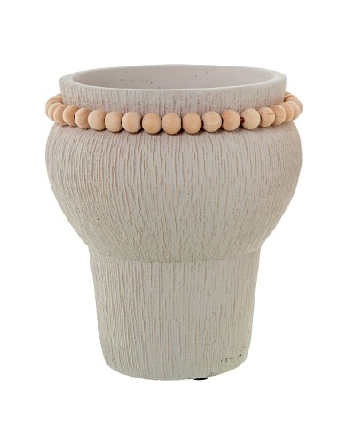 Macetero cerámica blanco con bolas de madera