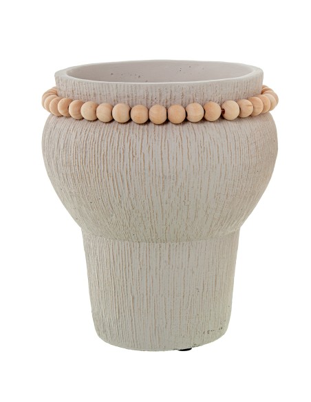 Macetero cerámica blanco con bolas de madera Macetero cerámica blanco con bolas de madera