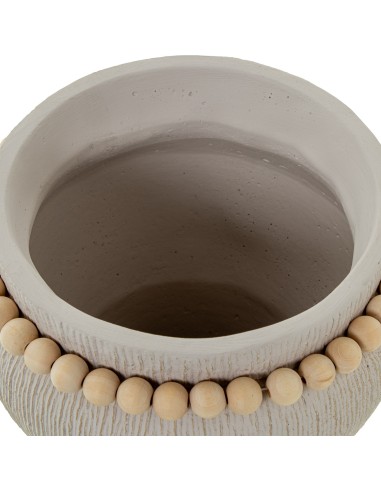 Macetero cerámica blanco con bolas de madera