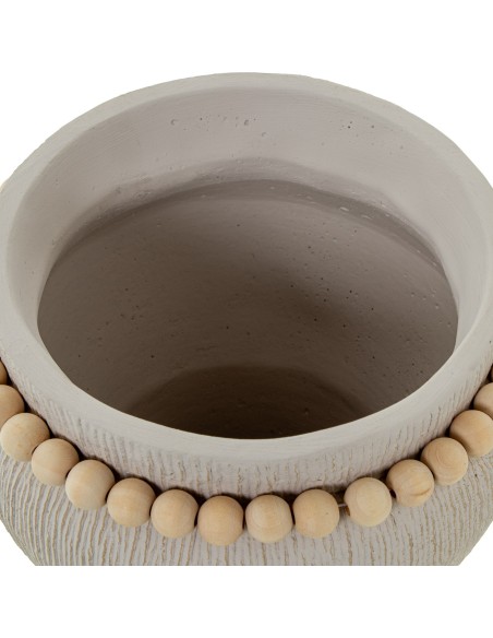 Macetero cerámica blanco con bolas de madera