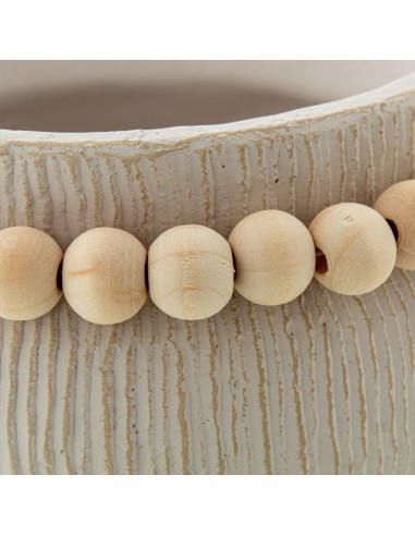 Macetero cerámica blanco con bolas de madera
