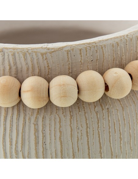 Macetero cerámica blanco con bolas de madera