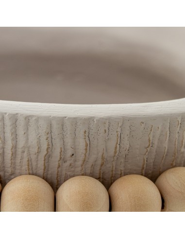 Macetero cerámica blanco con bolas de madera