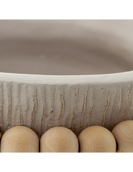 Macetero cerámica blanco con bolas de madera