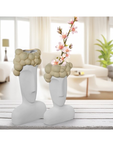 Jarrón cerámica busto blanco y crema grande